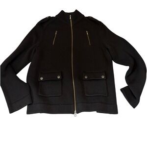 Banana Republic 100% Wool Black Full Zip Utility Jacket XL Pockets Military Moto